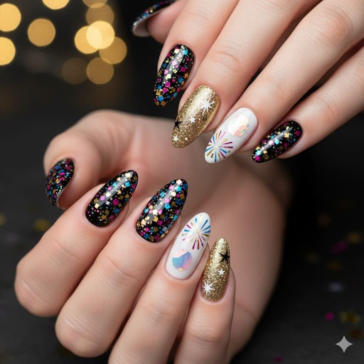 Manicura brillante con confeti