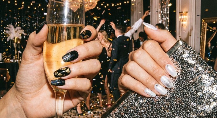 Manicura brillante en blanco o negro