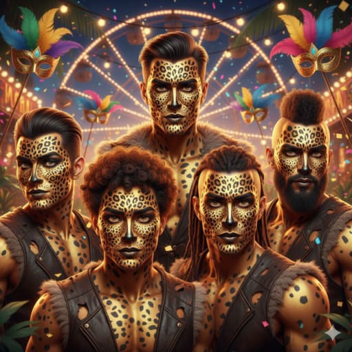 maquillajes grupales para hombres leopardos
